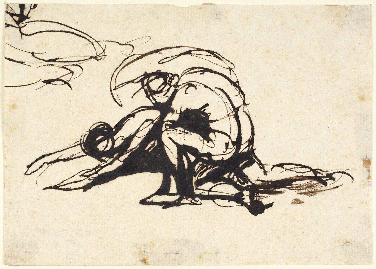 Nackte Figur, die sich über eine gefallene Figur beugt von George Romney