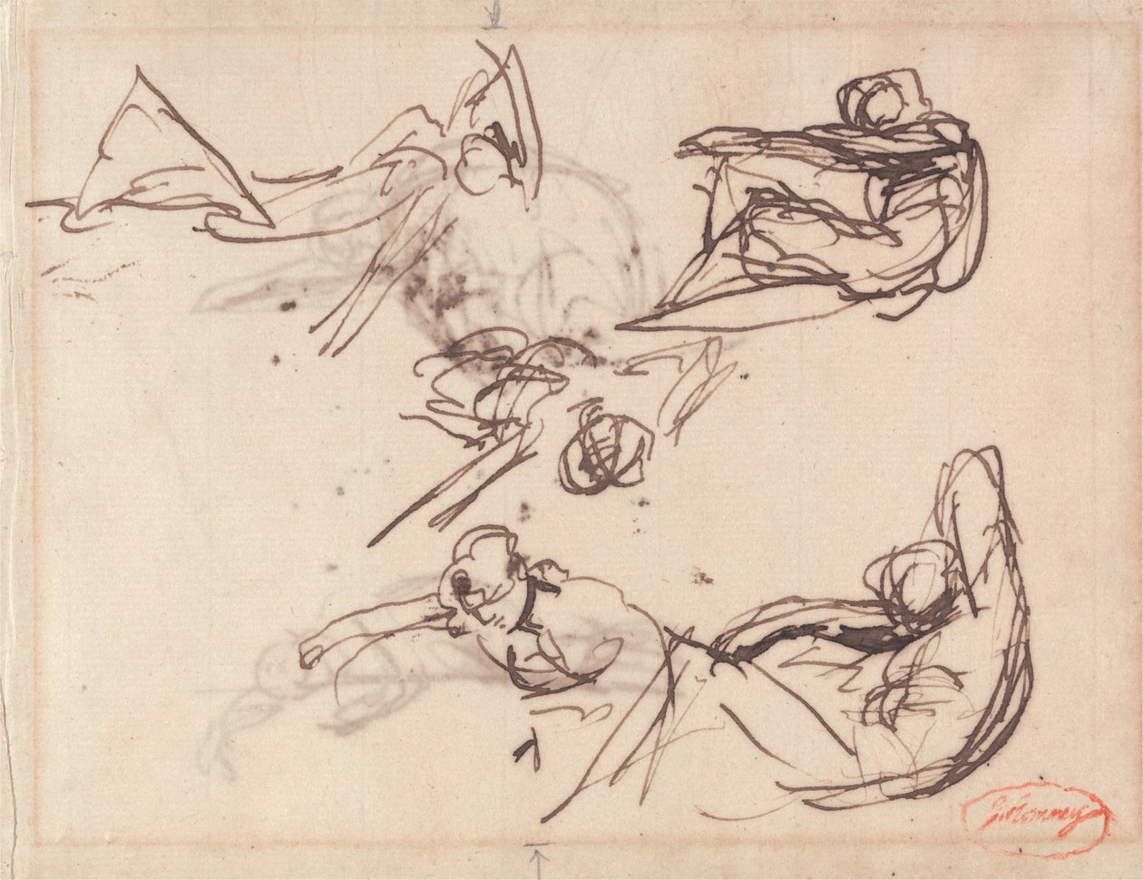 Skizzen für schlaffe und ausgestreckte Figuren von George Romney