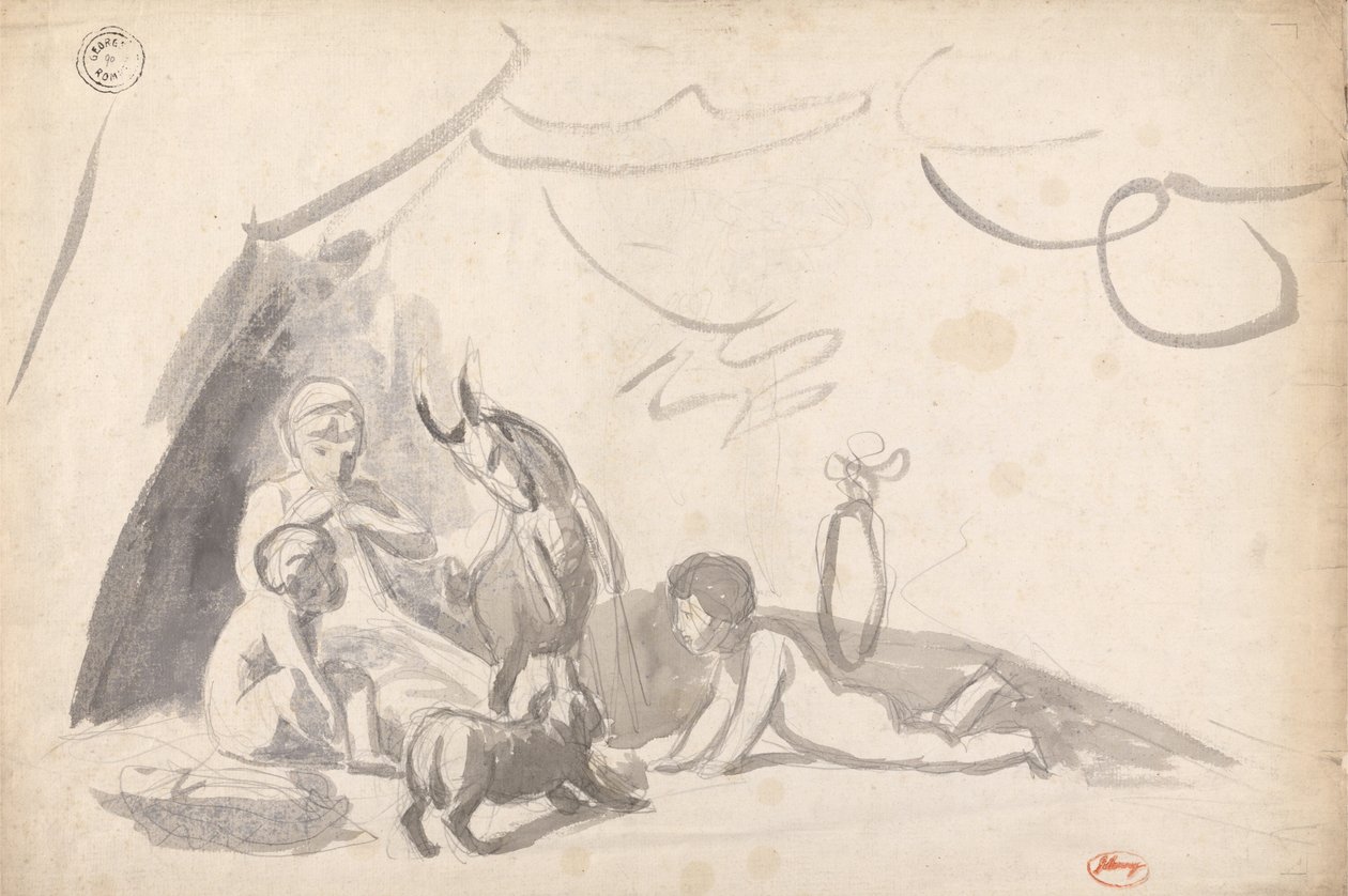 Drei Kinder mit einem Hund und einer Ziege von George Romney