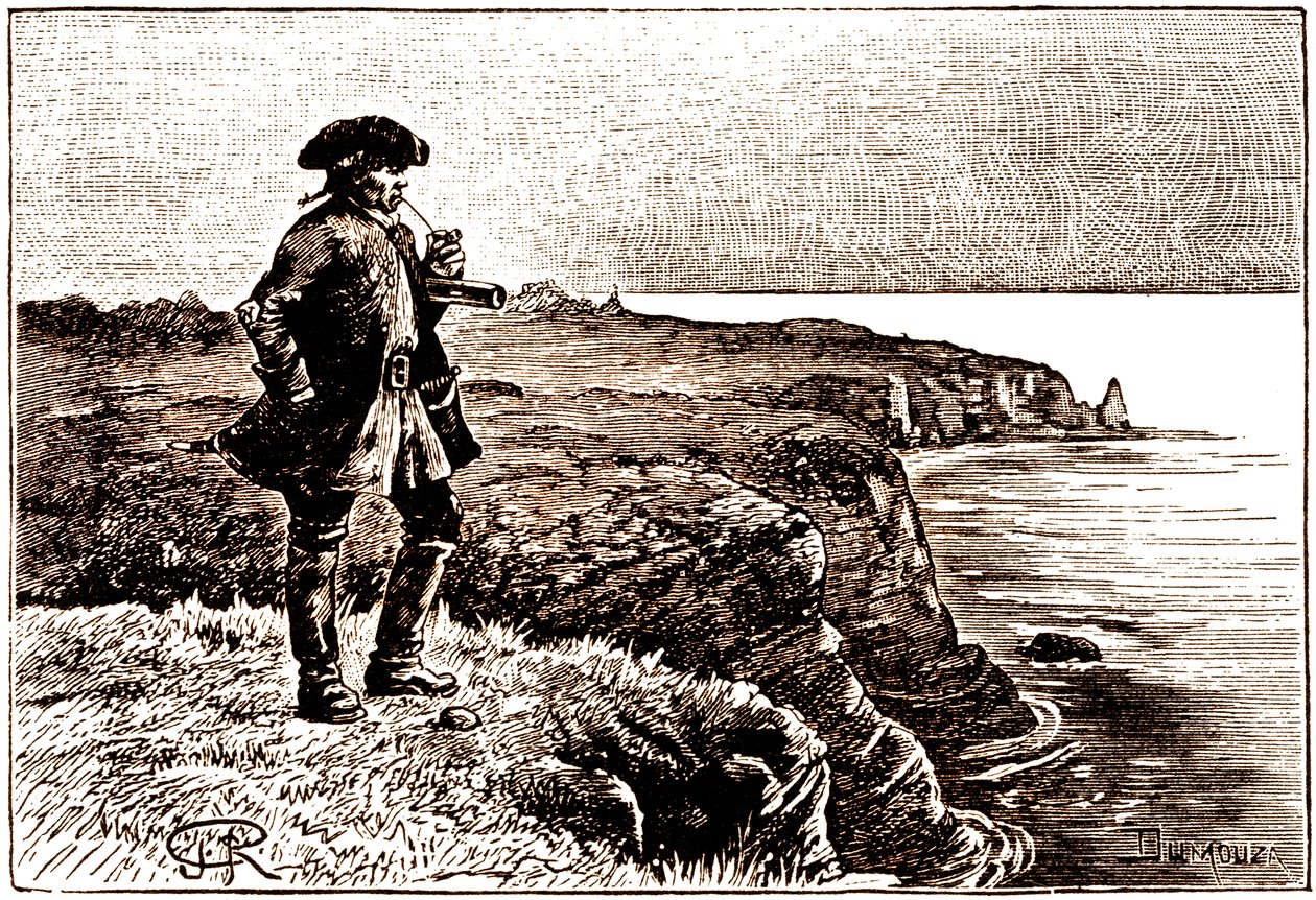 Kapitän Billy Bones beobachtet die Ankunft der Piraten von George Roux