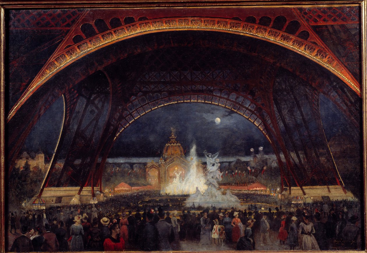 Nachtfest auf der Weltausstellung 1889 unter dem Eiffelturm von George Roux