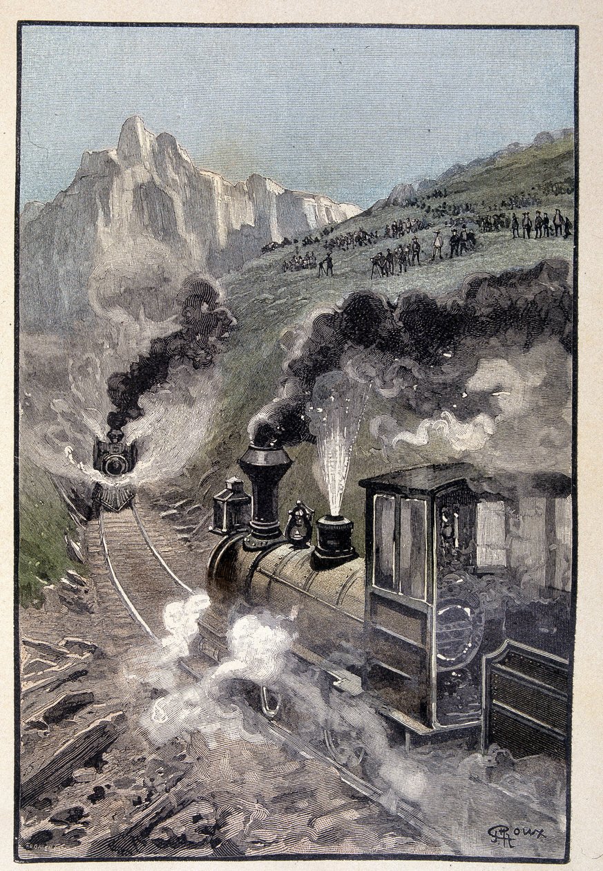 Person auf der Lokomotive (Seite 435) in „Testament eines Exzentrikers“ von Jules Verne von George Roux