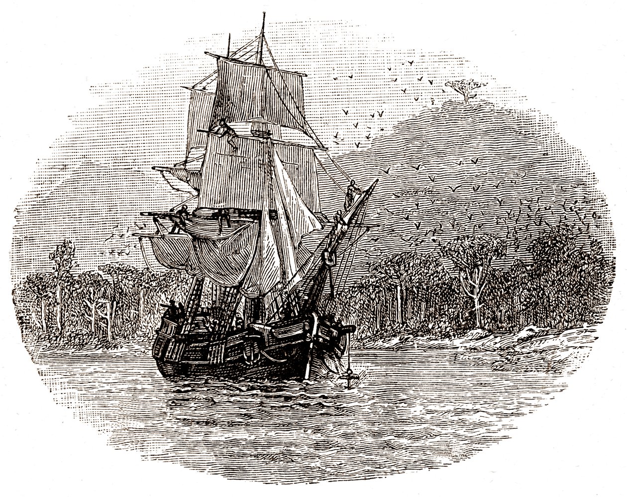 Die Hispaniola ankert vor der Insel von George Roux
