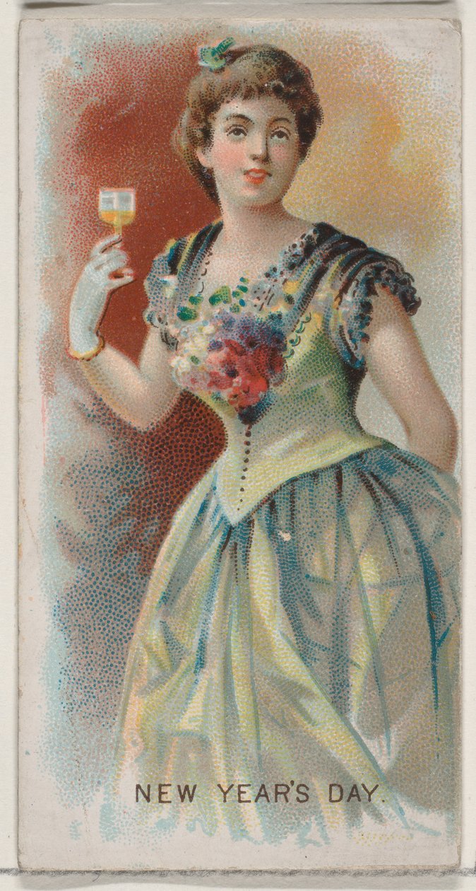 Neujahrstag, Vereinigte Staaten, aus der Feiertagsserie N80 für Duke-Zigarettenmarke, 1890 von George S. Harris and Sons
