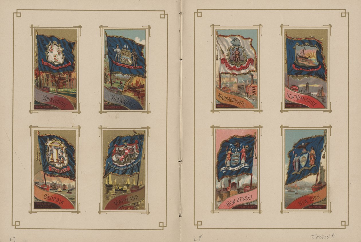 Flaggen aller Nationen und der Vereinigten Staaten von Amerika - Seiten 27 und 28, 1887 von George S. and Sons Harris