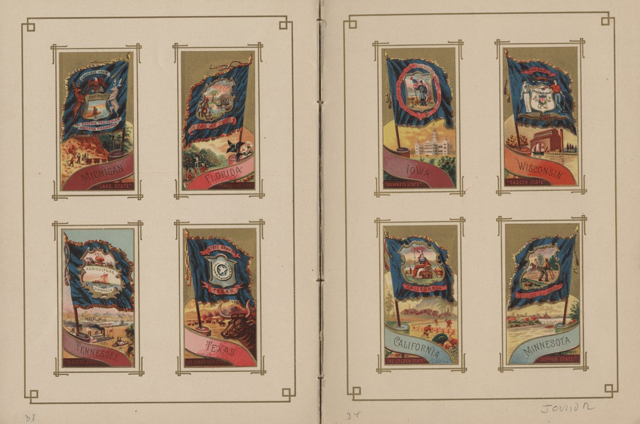 Flaggen aller Nationen und der Vereinigten Staaten von Amerika - Seiten 33 und 34, 1887 von George S. and Sons Harris