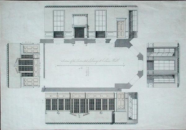 Schnitt der geplanten Bibliothek in Cobham Hall, Kent von George Shakespeare