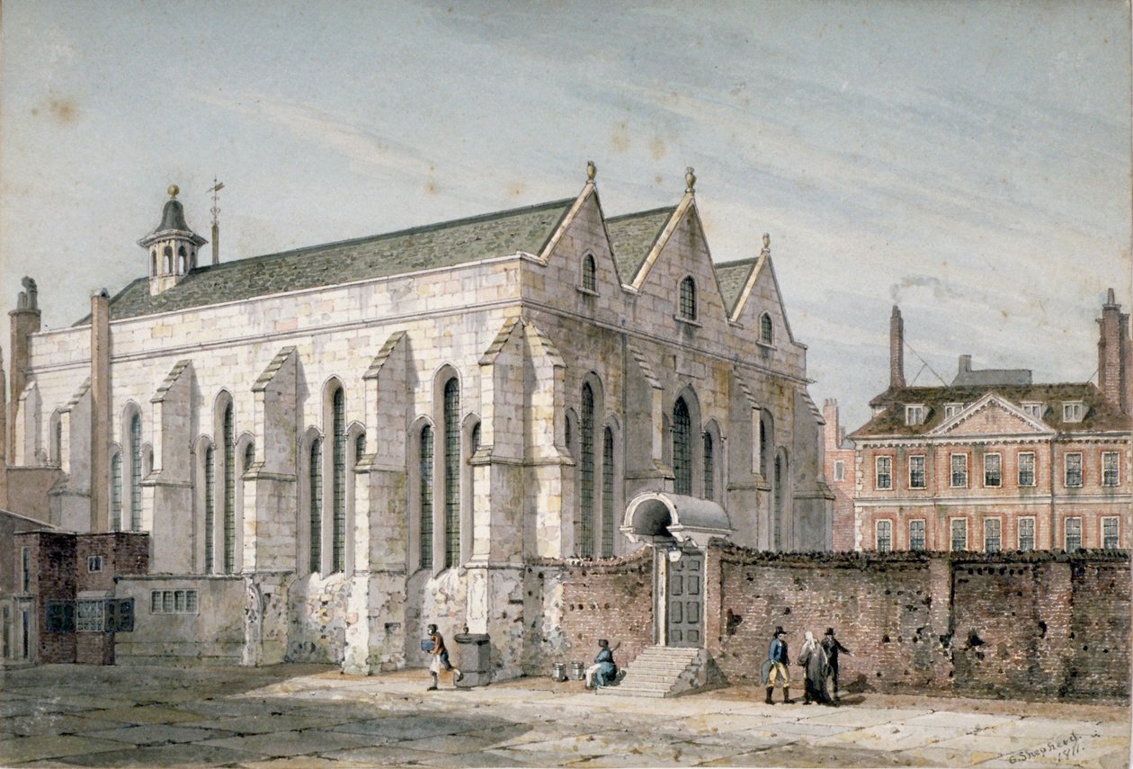 Ansicht der Temple Church, City of London, 1811 von George Shepherd