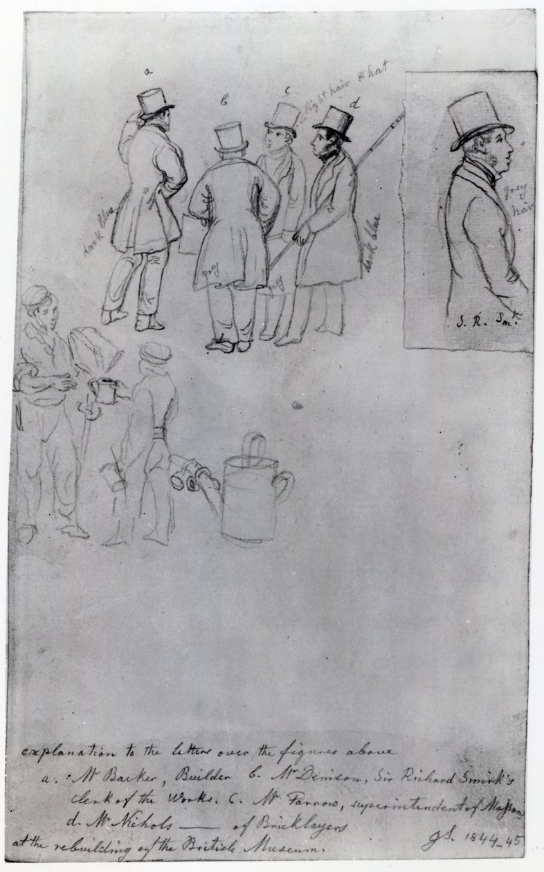 Bauarbeiter und Vermesser beim Wiederaufbau des British Museum, 1844 von George Snr Scharf