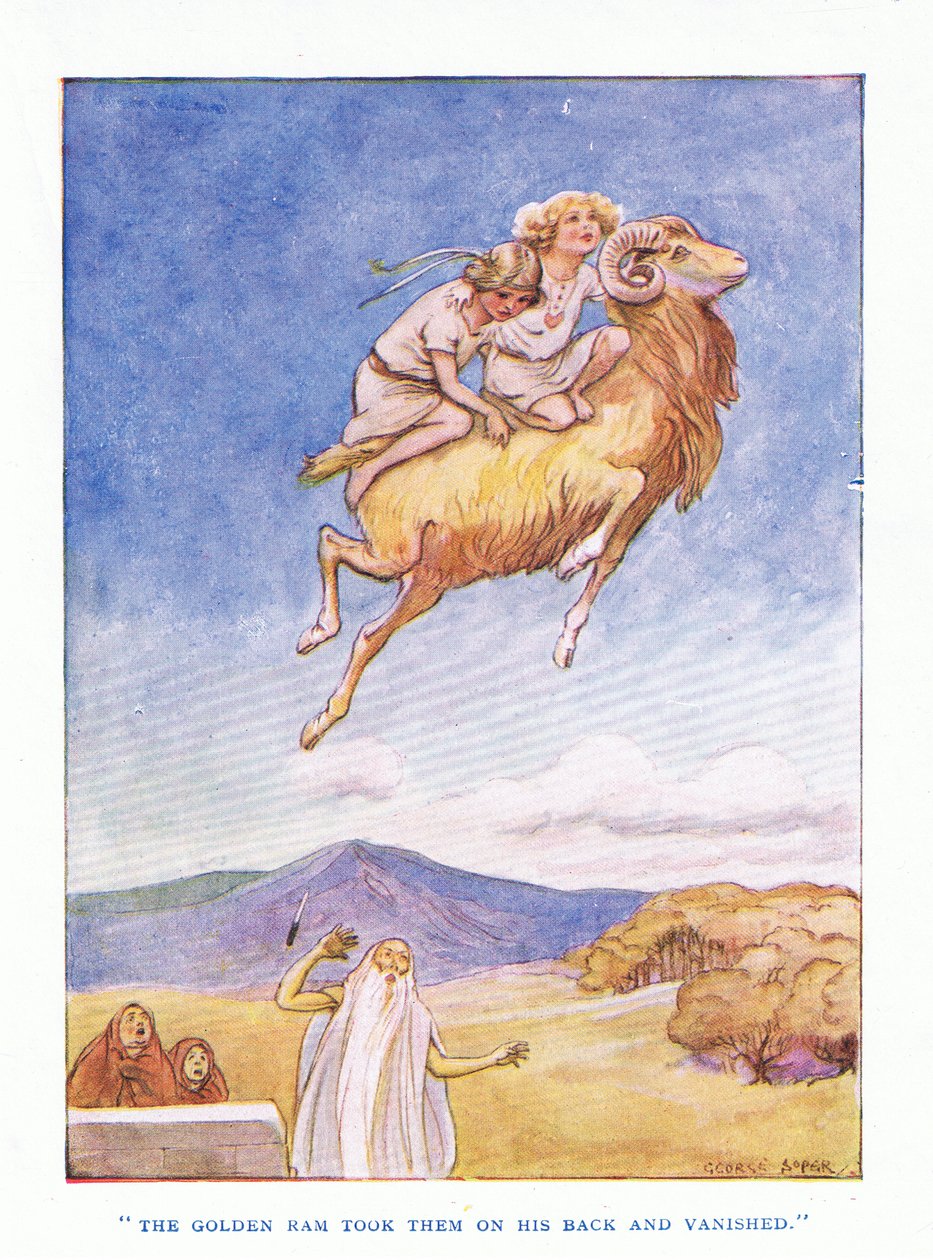 Der goldene Widder nahm sie auf seinen Rücken und verschwand, aus The Heroes, veröffentlicht von George Allen und Unwin 1929 von George Soper