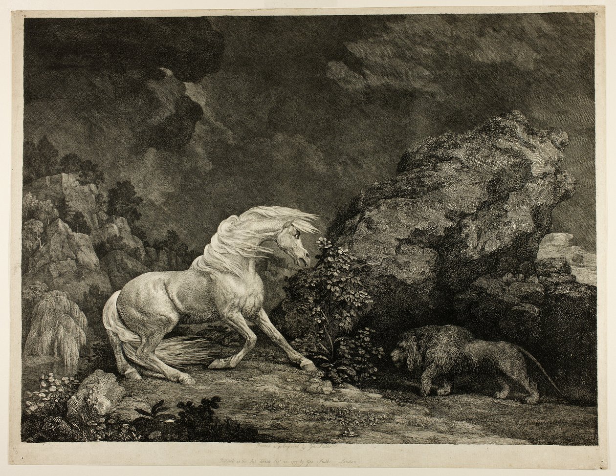 Ein Pferd erschreckt vor einem Löwen von George Stubbs