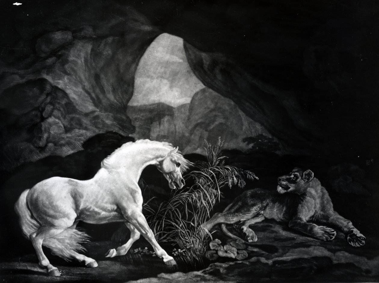 Ein Pferd erschreckt durch eine Löwin, graviert von Benjamin Green, 1774 von George Stubbs