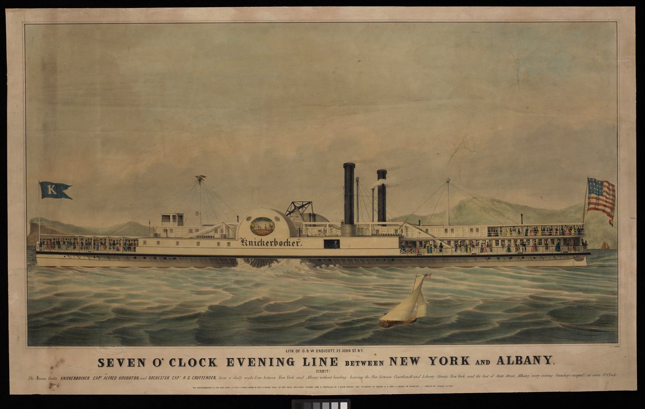 Sieben-Uhr-Abendlinie zwischen New York und Albany, Direkt: Die Dampfschiffe Knickerbocker und Rochester von George T. (after) Sanford