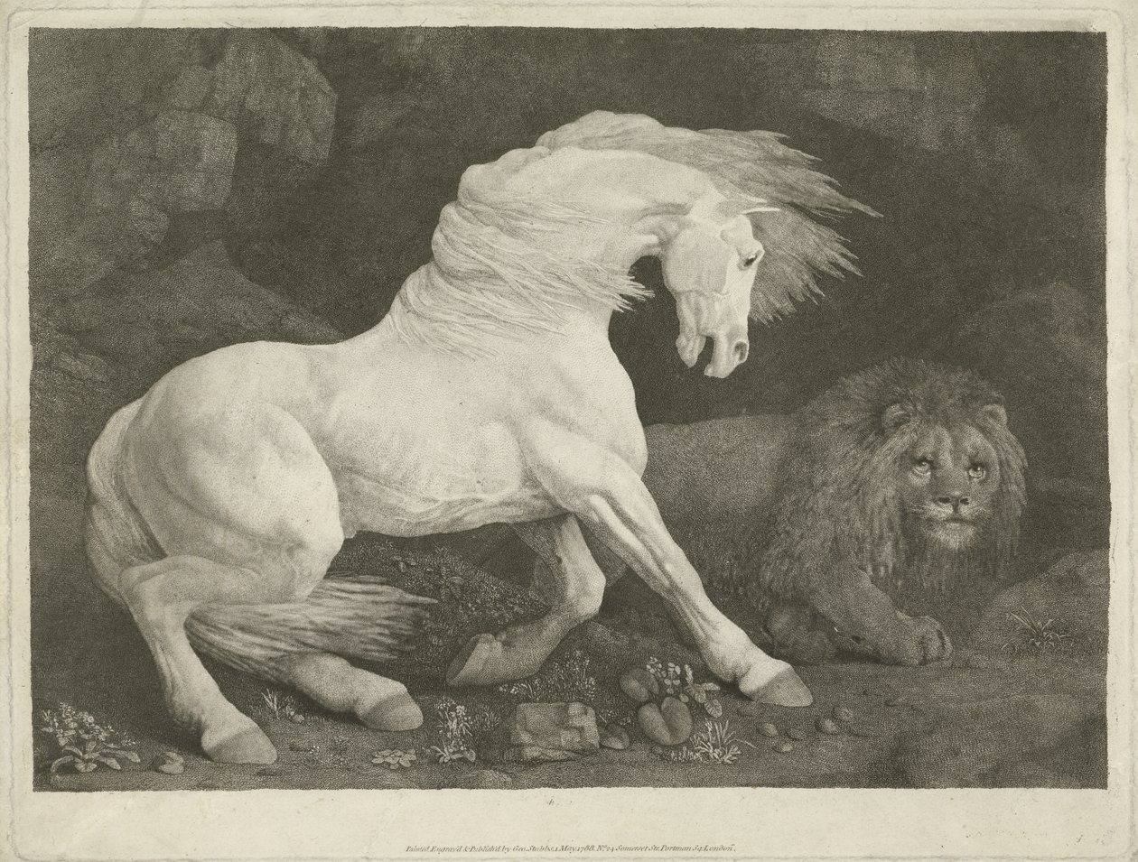 Das Pferd und der Löwe, 1770 (Mezzotinto) von George Townley Stubbs