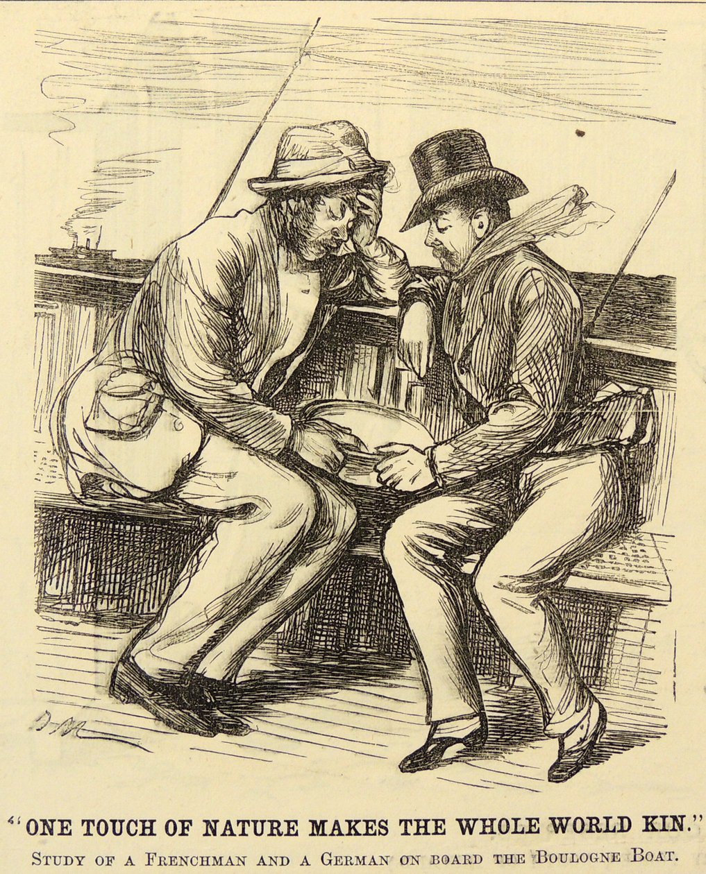 Bootspassagiere leiden an Seekrankheit. George du Maurier Karikatur aus 
