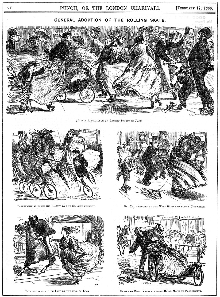 Allgemeine Einführung des Rollschuhs. George du Maurier Karikaturen aus Punch von George du Maurier