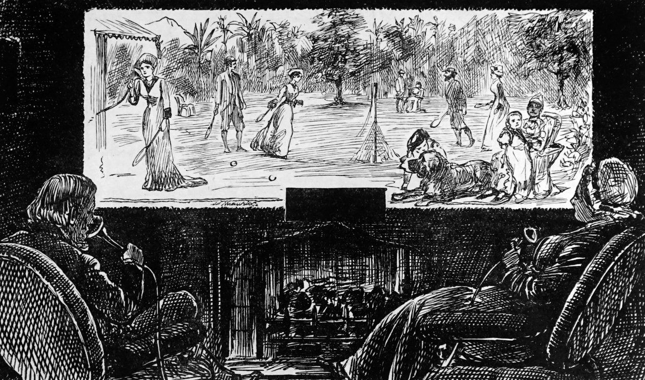 George du Maurier zeigt seine Vision der Anwendung von Edisons Telephonoskop von George du Maurier