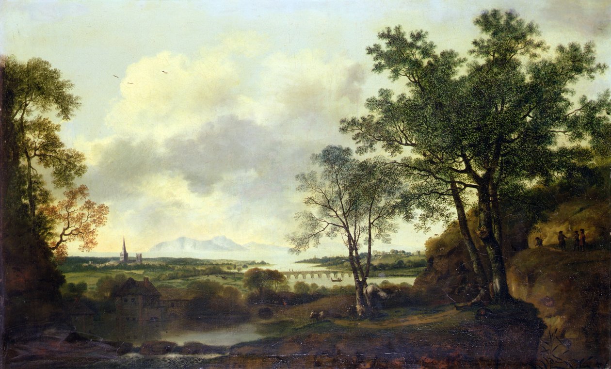 Capriccio-Ansicht von Chichester mit Figuren und Vieh im Vordergrund von George of Chichester Smith