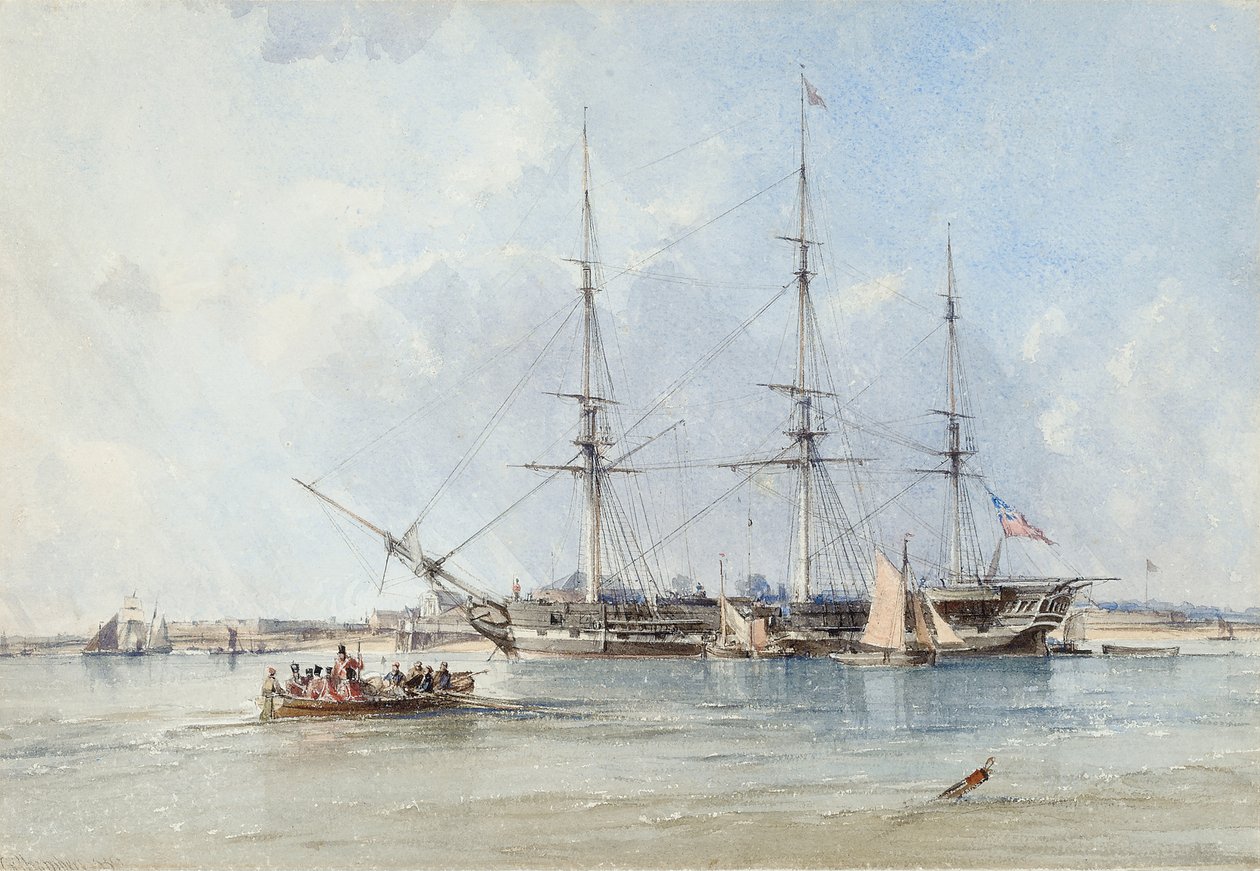 Die Blackwall-Fregatte Seringapatam vor Anker bei Tilbury Fort von George the Elder Chambers