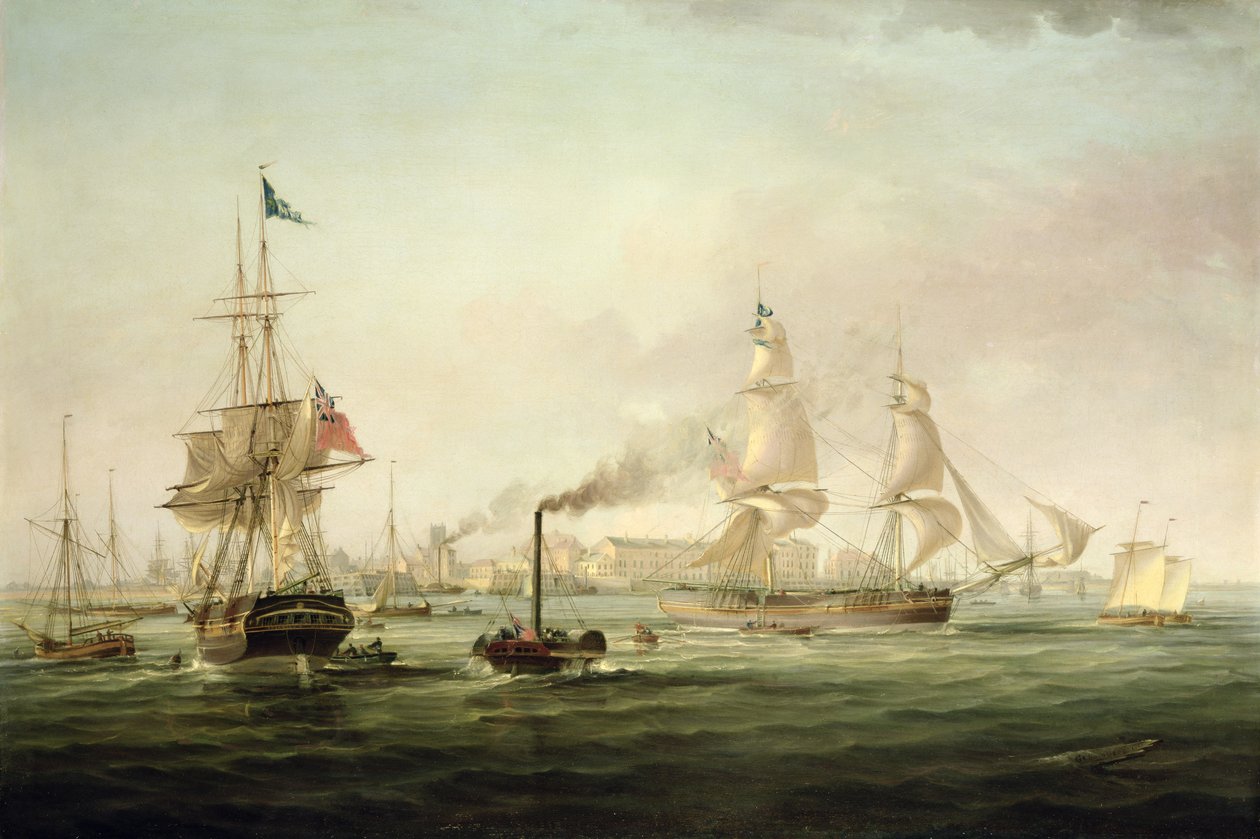 Ansicht des Hafens von Hull mit der Spartan von George the Elder Chambers