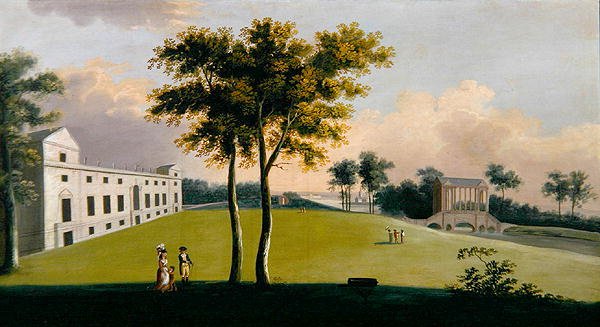 Die Südfront von Wilton House und die Palladianische Brücke im Osten, Salisbury von George the Younger Cuitt