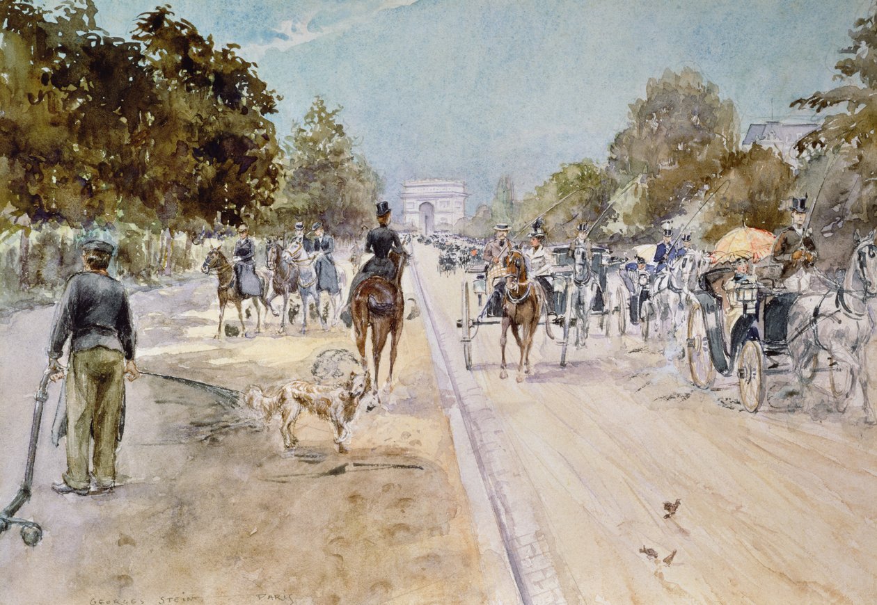 Kutschen auf den Champs Elysees von Georges Stein