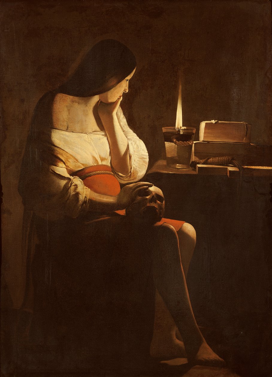 Maria Magdalena mit einem Nachtlicht, ca. 1640-35 von Georges de La Tour