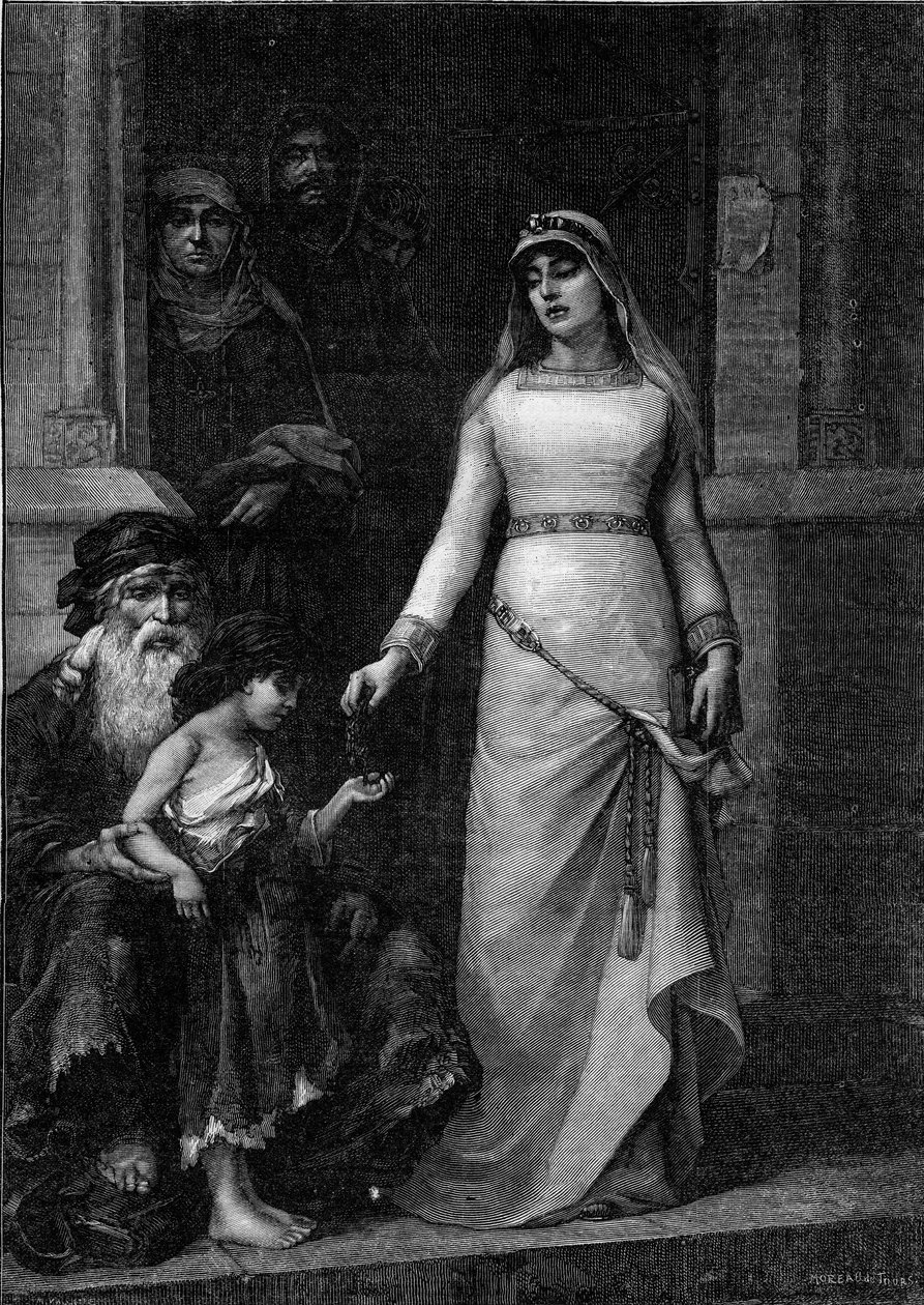 Blanche de Castille, Königin von Frankreich (1188 - 1252), genannt die Liebe der Armen (1879). Gravur nach dem Gemälde von Georges Moreau de Tours (1848-1901) von Georges (after) Moreau de Tours