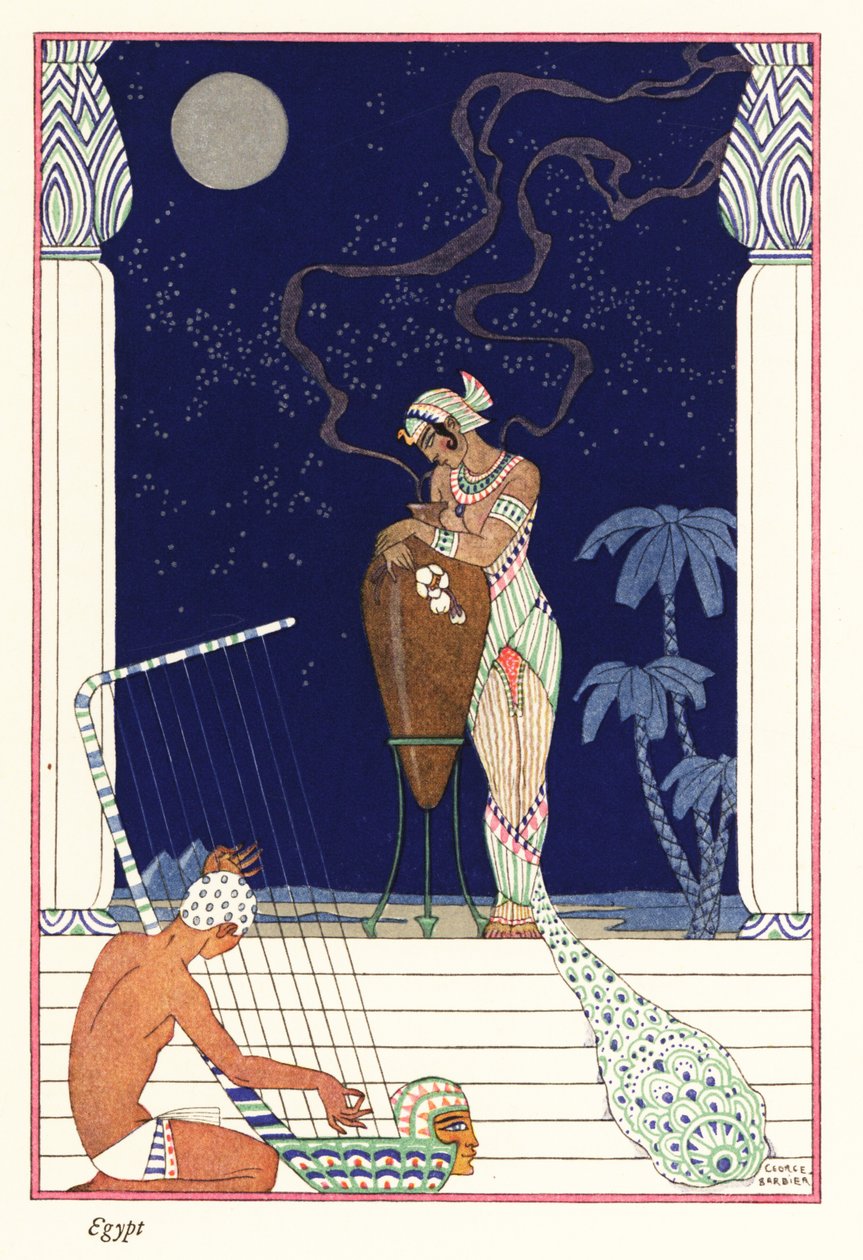 Eine Königin riecht an verbranntem Duft, altes Ägypten 1928 von Georges Barbier