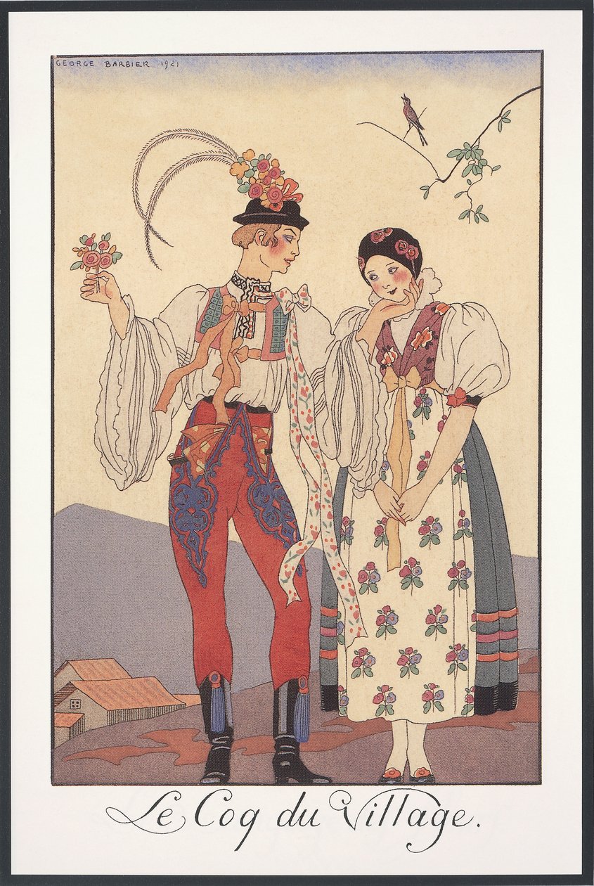 Falbalas et Fanfreluches, Almanach für 1922, Le coq du village, von George Barbier, Druck von Georges Barbier