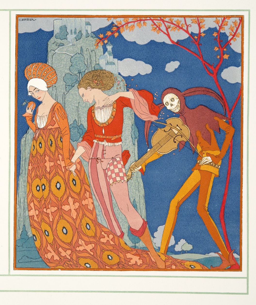 Die Liebe, das Verlangen und der Tod, aus Personages de Comedie, veröffentlicht 1922 von Georges Barbier