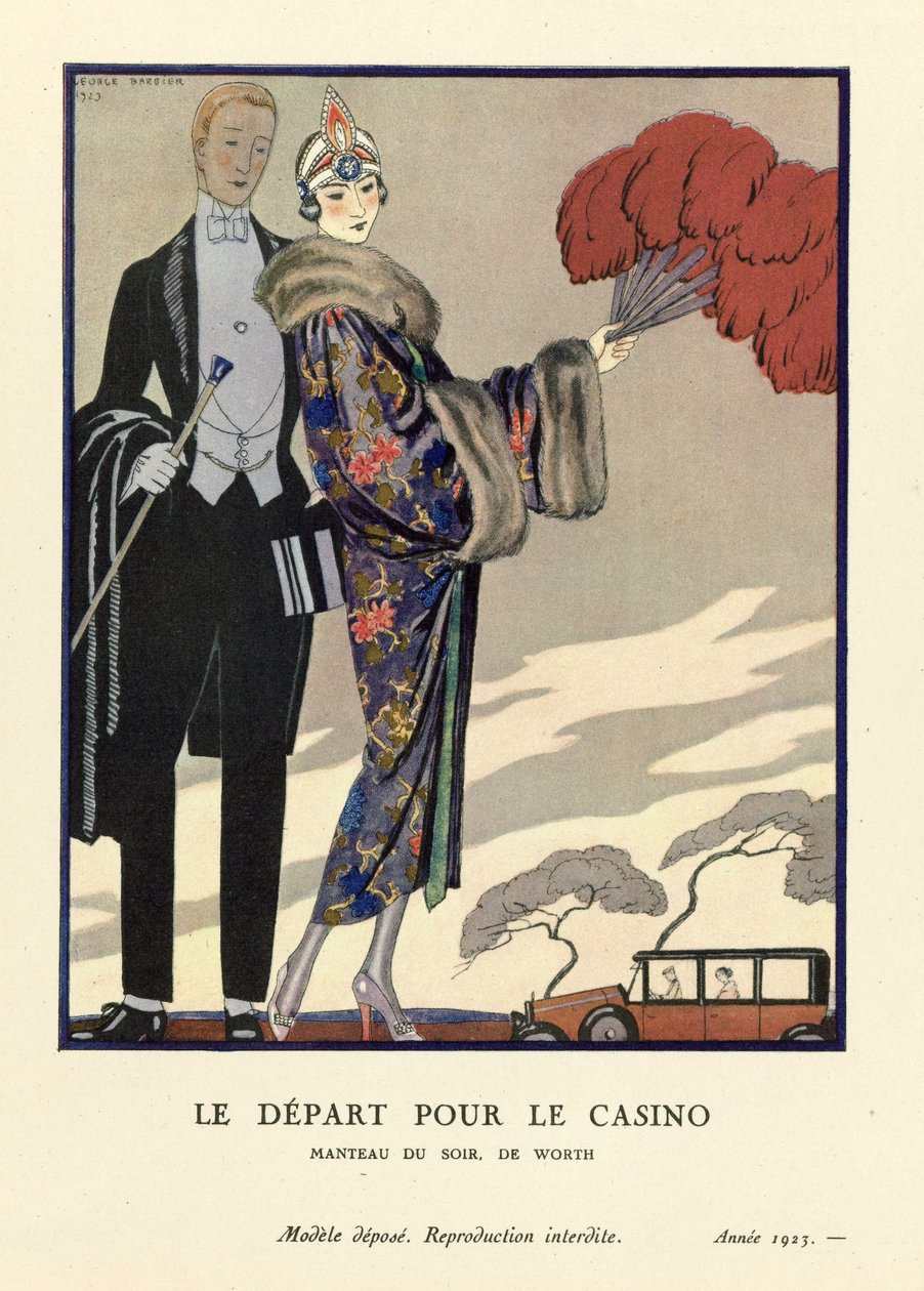 Die Abreise zum Casino, veröffentlicht 1923 von Georges Barbier