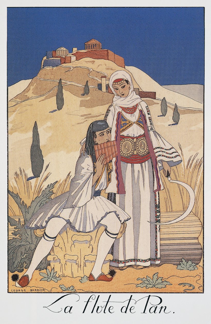Panflötenspieler in traditioneller griechischer Tracht von Georges Barbier