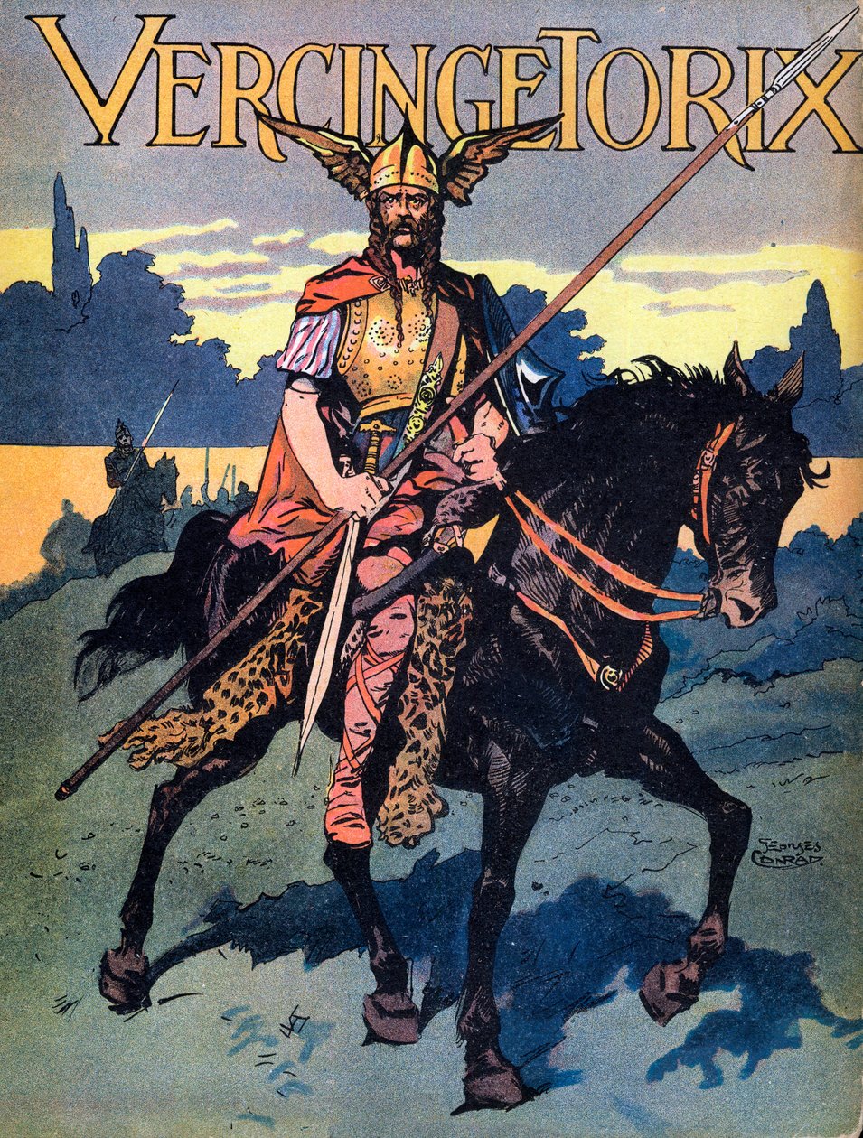 Porträt von Vercingetorix, Krieger und gallischer Anführer des Arverner-Stammes - Illustration von Georges Conrad um 1920 von Georges Conrad