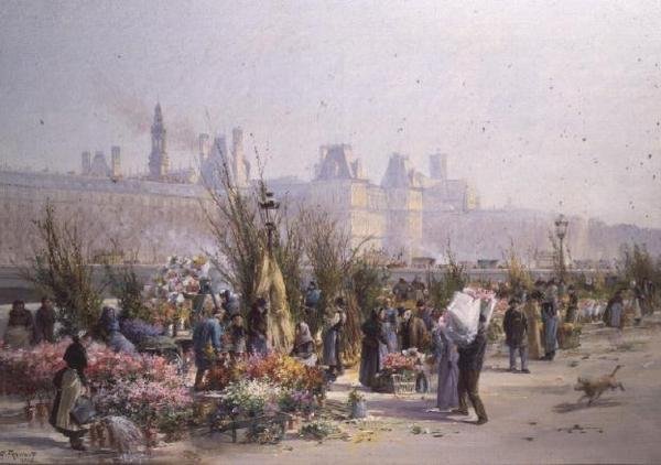 Blumenmarkt an der Seine von Georges Fraipont