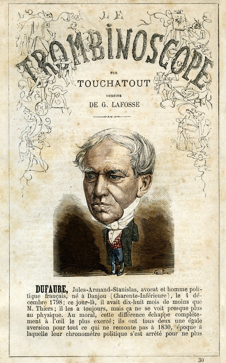 Jules Armand DUFAURE (1798-1881) - Illustration aus "Le Trombinoscope", einer satirischen politischen Zeitschrift von Leon-Charles Bienvenu, bekannt als Touchatout (1835-1910), März 1872 von Georges Lafosse