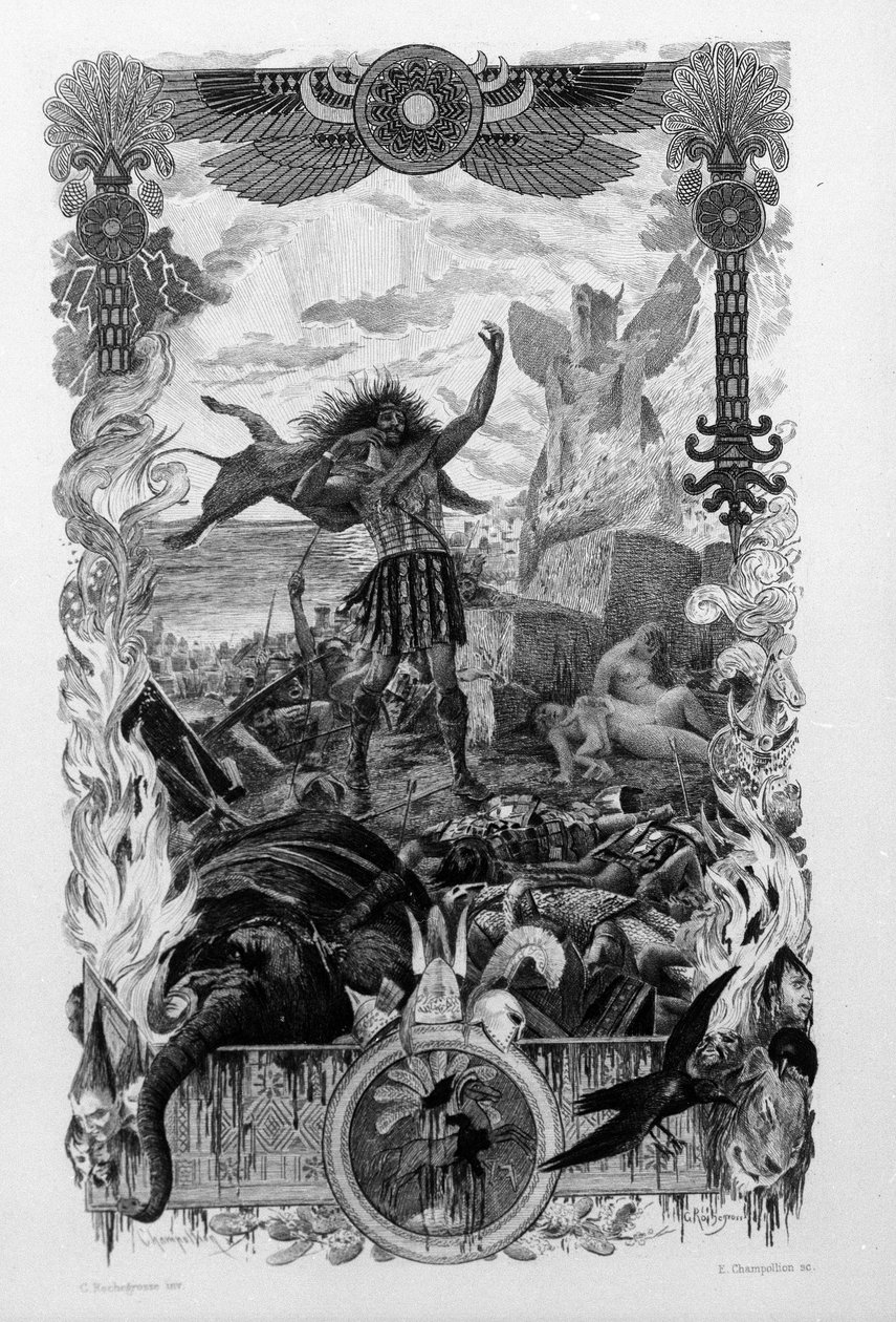 Illustration von Georges Antoine Rochegrosse (1859-1938) für den Roman „Salammbo“ von Gustave Flaubert, der den Söldnerkrieg zur Zeit des ersten Punischen Krieges (246-241 v. Chr.) zwischen Römern und Karthagern als Rahmen nimmt von Georges Marie Rochegrosse
