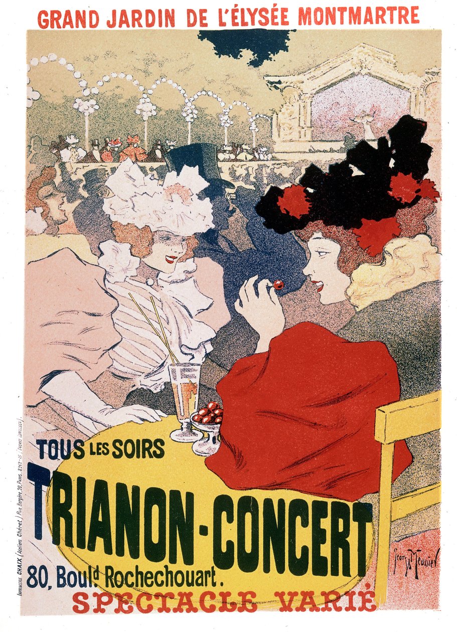 Plakat für die Shows im Trianon-Konzert im Garten des Pariser Kabaretts Elysee Montmartre, ca. 1900 von Georges Meunier