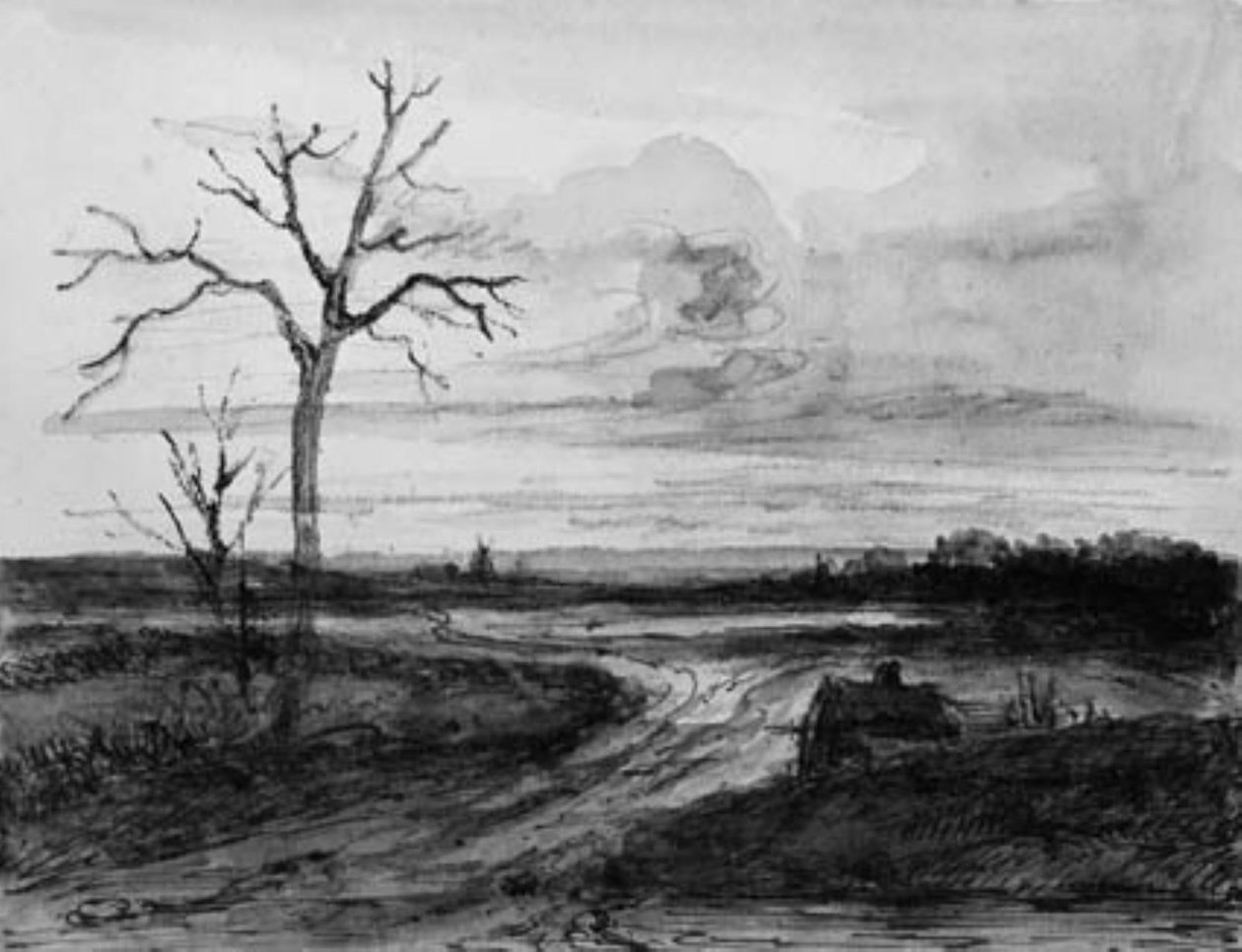 Öde Landschaft mit Weg und blattlosem Baum von Georges Michel