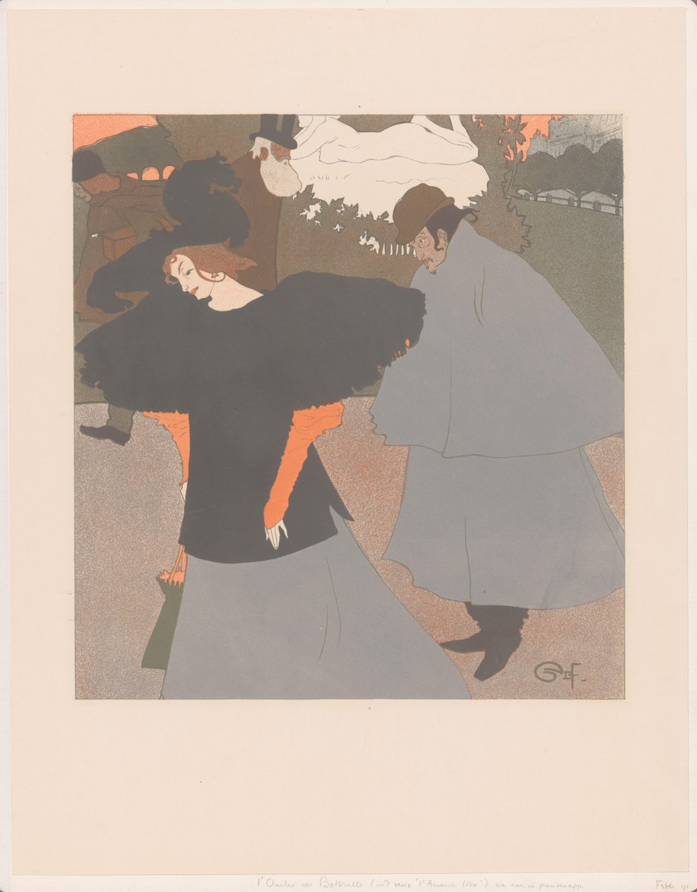 Dame op straat gevolgd door een heer von Georges de Feure
