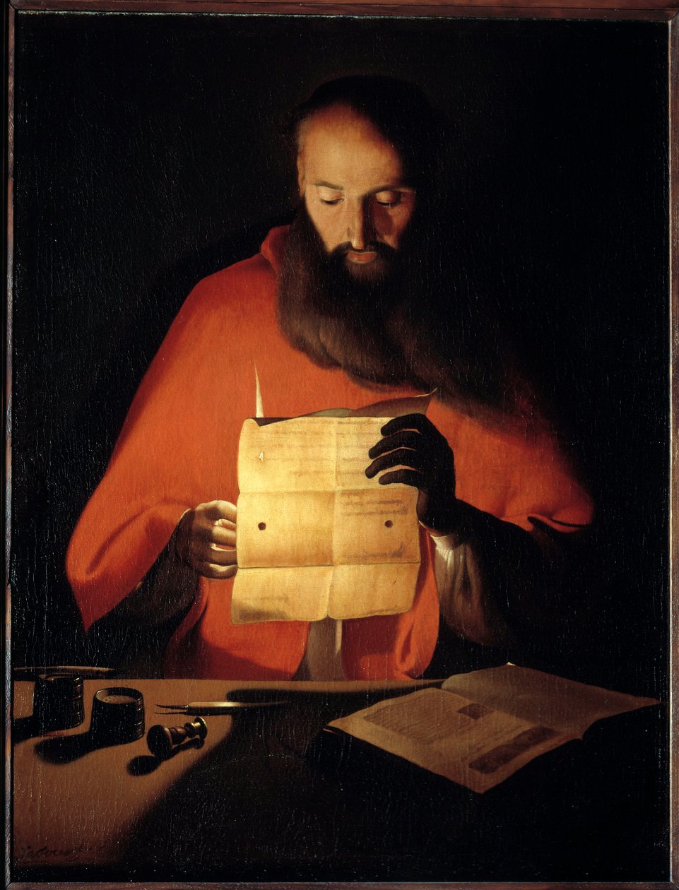 Der heilige Hieronymus beim Lesen. Gemälde von Georges de La Tour (1593-1652) von Georges de La Tour