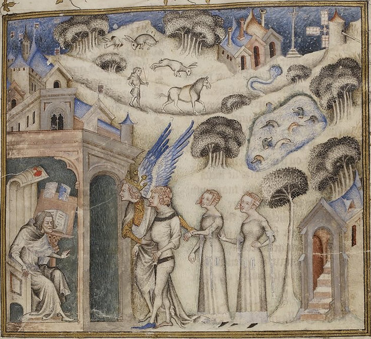 Amor führt seine Kinder Süßer Gedanke, Vergnügen und Hoffnung zu Guillaume de Machaut, von Meister der Bibel von Jean de Sy 1372-77 von Georgia Levan Ramishvili from Tbilisi