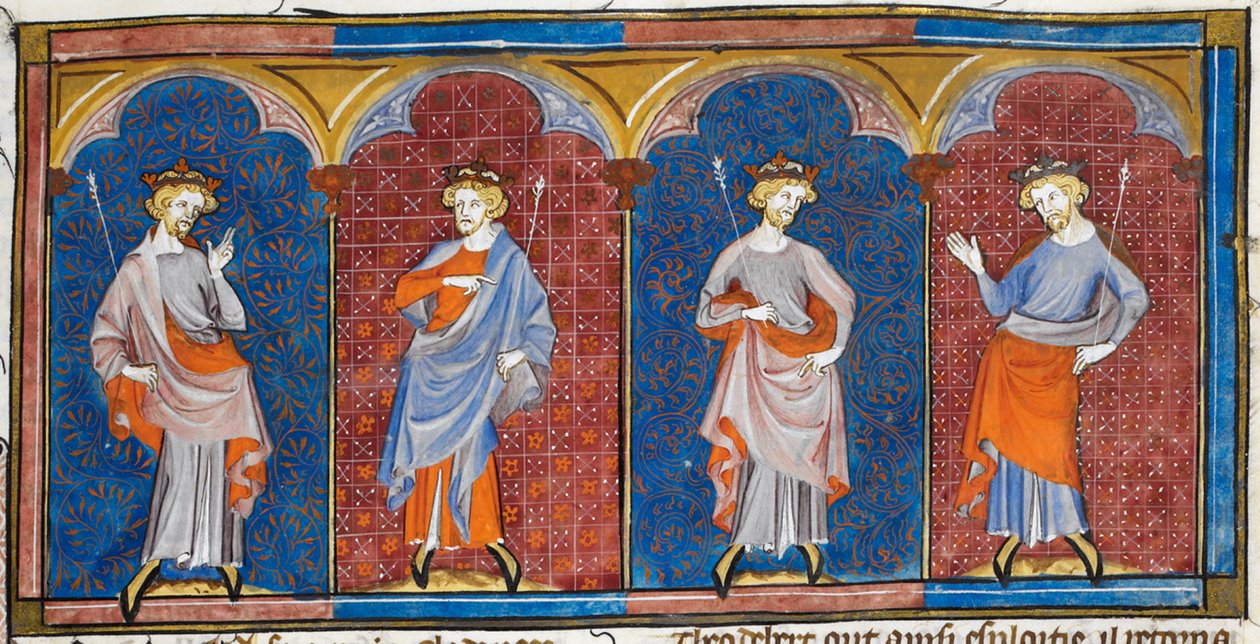 Clodomire, Childebert, Theoderich und Chlothar, aus Chroniques de France ou de St Denis, 14. Jahrhundert von Georgia Levan Ramishvili from Tbilisi