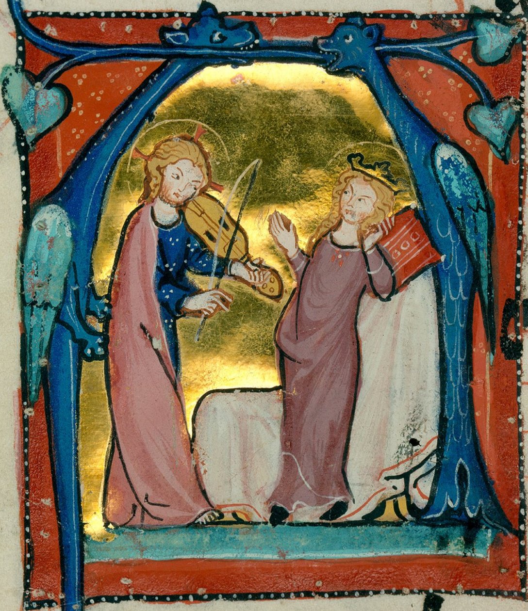 Jesus spielt Musik - Cistercian Antiphonary (Delights Antiphonar), Breisgau um 1300 (Karlsruhe, Badische Landesbibliothek, COD. St. Georgen 5, fol. 16 v) von Georgia Levan Ramishvili from Tbilisi