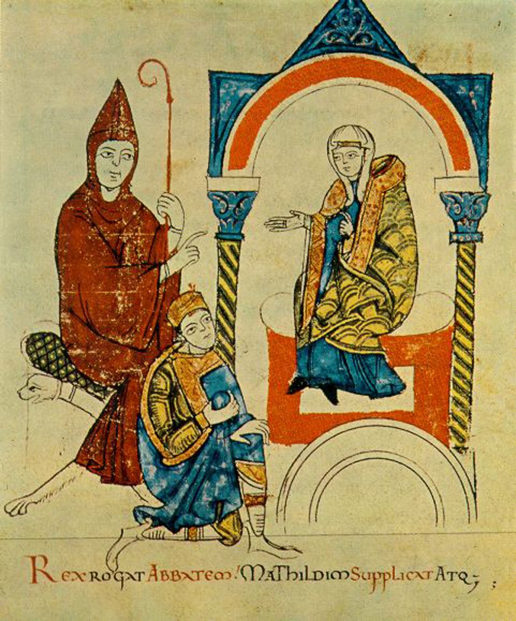 König -Heiliger Römischer Kaiser Heinrich IV- betet zu Abt -Hugh von Cluny- und fleht Matilda -von Canossa- an, aus Vita Mathildis, um 1115 von Georgia Levan Ramishvili from Tbilisi