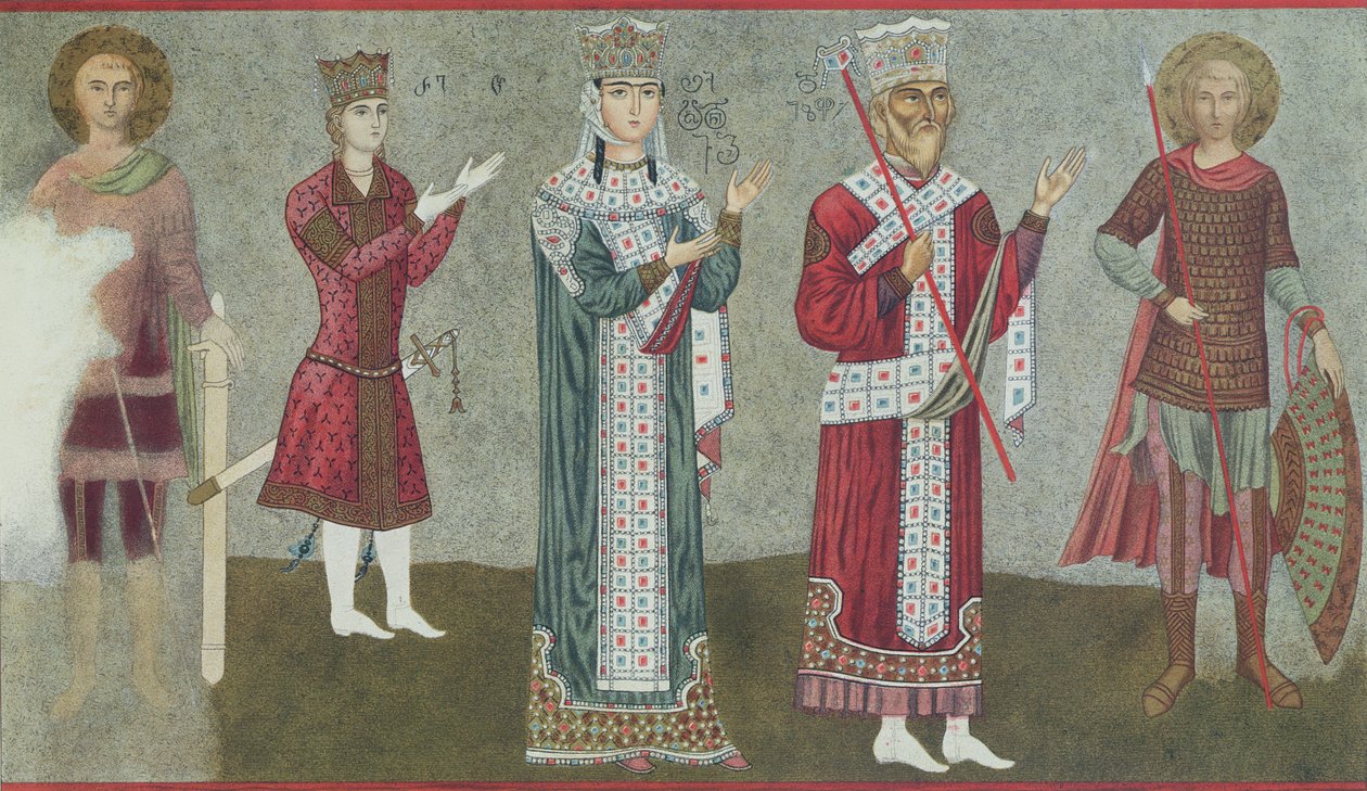 Kopie eines Freskos, das Königin Thamar (1184-1213) und ihren Vater König Grigori III. (1156-1184) darstellt von Georgian School