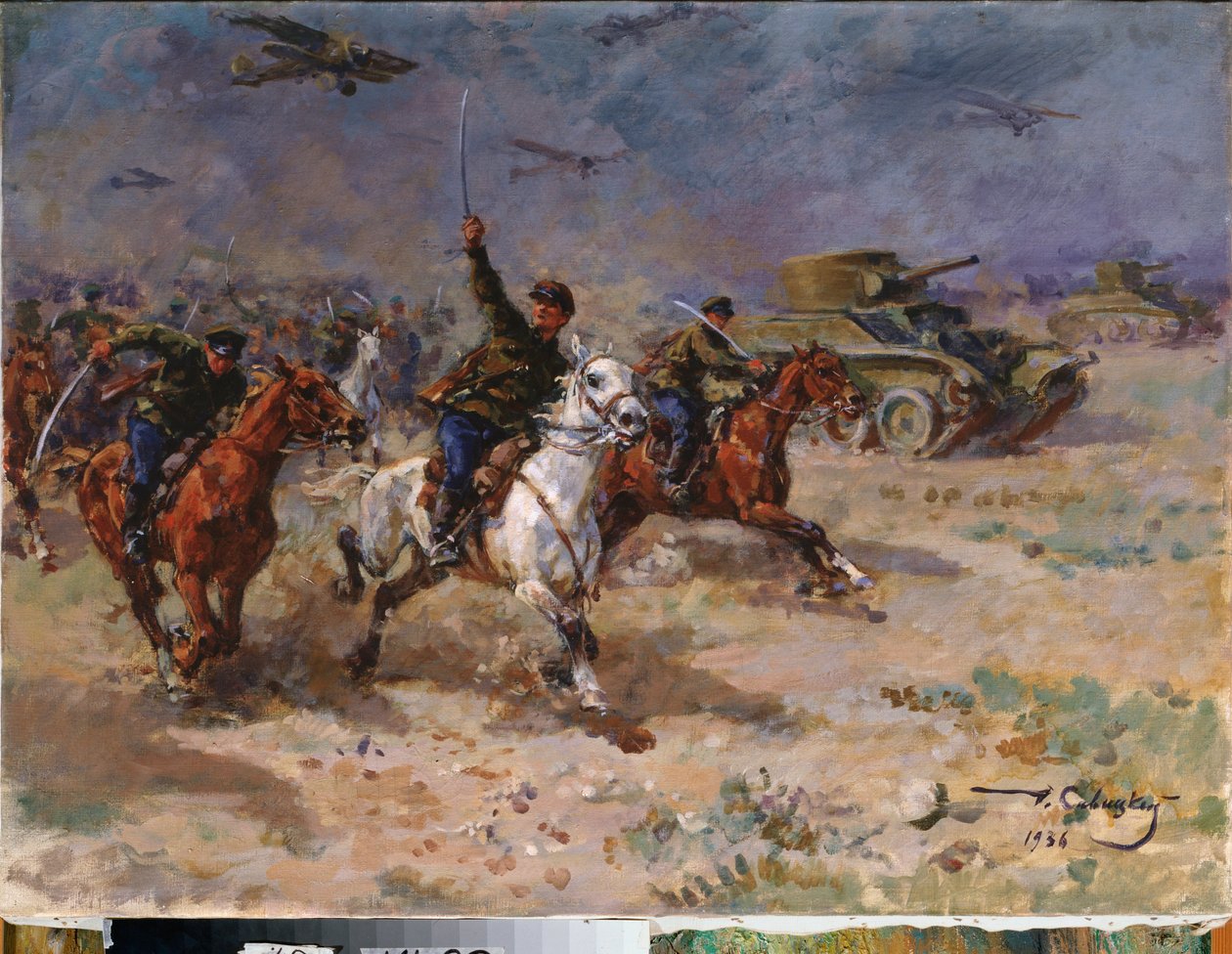 Angriff (Panzer und Kavallerie der Roten Armee während der Oktoberrevolution) von Georgiy Konstantinovich Savitsky