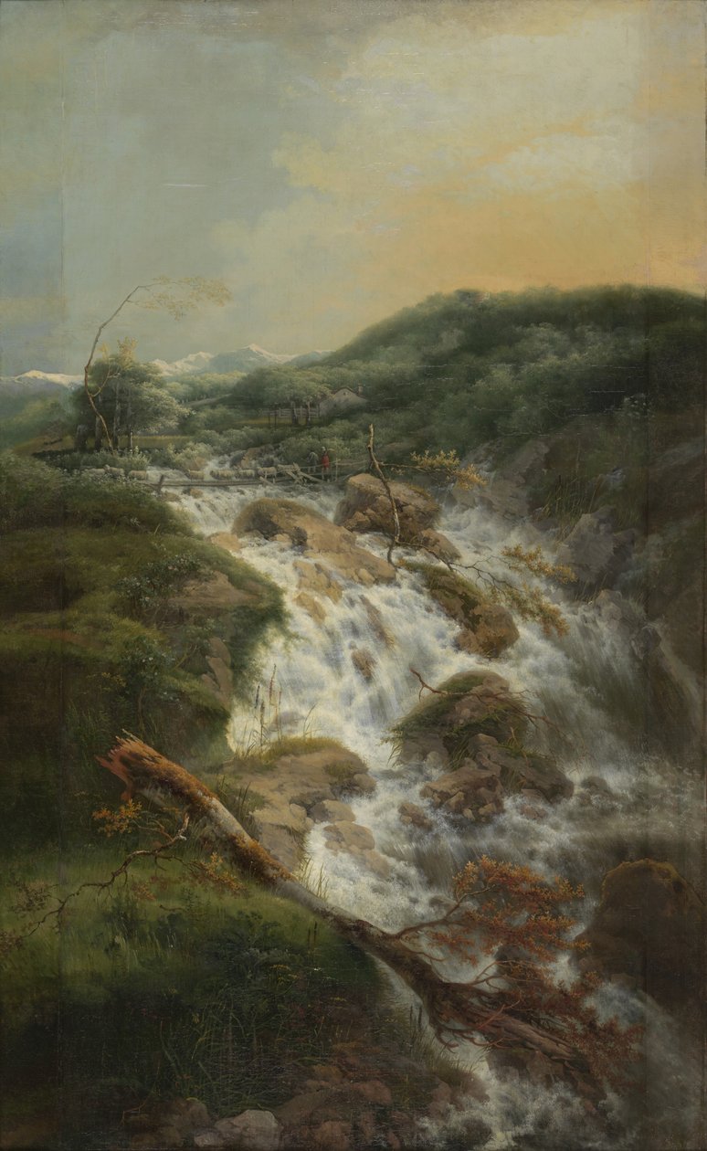 Schweizer Landschaft mit Wasserfall von Gerard van Nijmegen