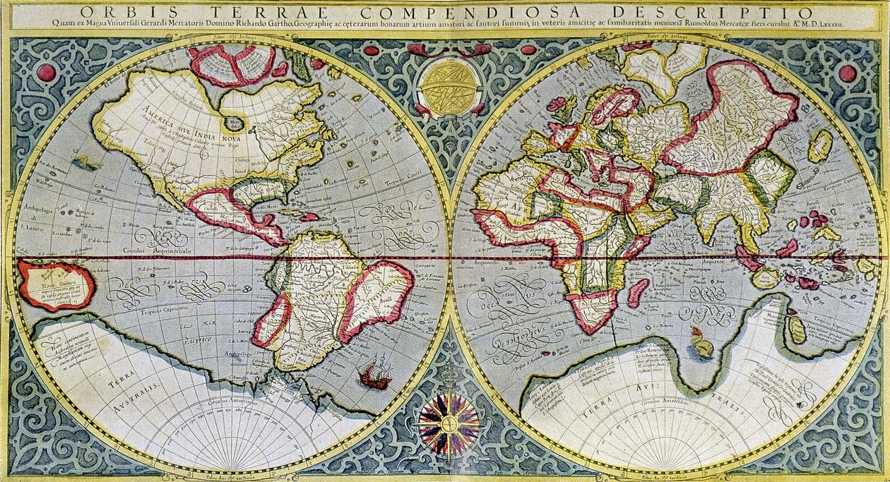 Weltkarte von Mercator (1587) - in "Das Universum und die Menschheit" von H. Kraemer von Gerard (after) Mercator
