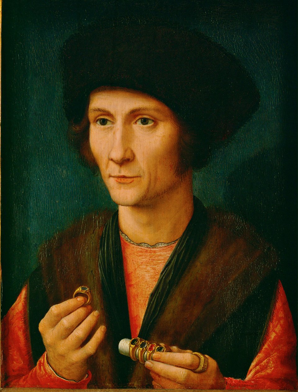 Ein Goldschmied, vielleicht Jacques Cnoop, Schwiegervater von Gerard David (Öl auf Eichenholz) von Gerard David